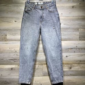 Bershka High Rise Mom Jeans Gray Acid Wash Women’s 6 (28x27.5) Distressed Ankle